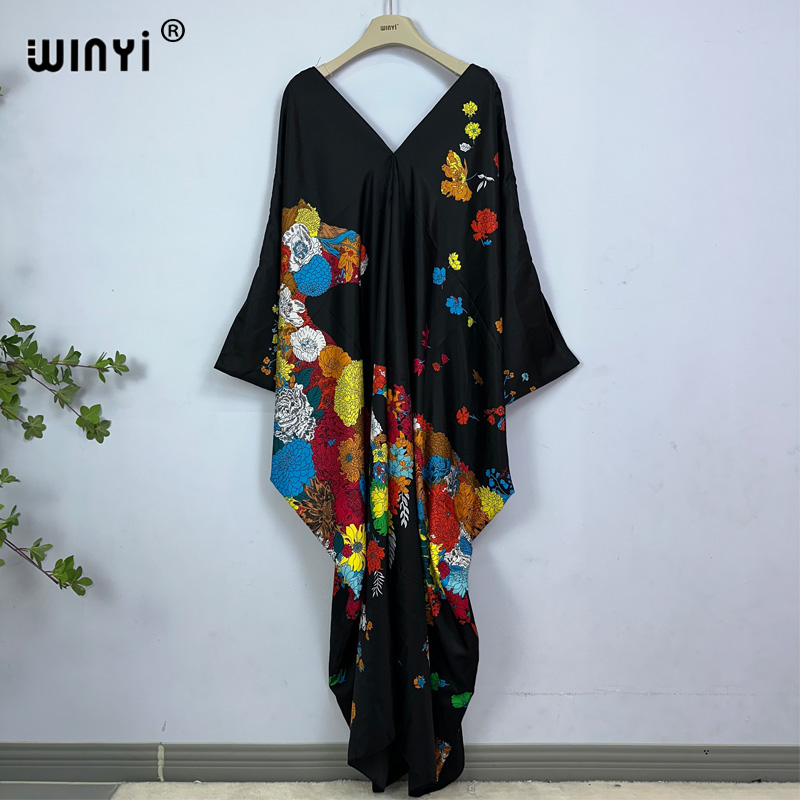 WINYI robe longueur: 130 cm mode turquie robes bohême imprimé Dashiki femmes longue caftan été couleur robes africaines pour femme