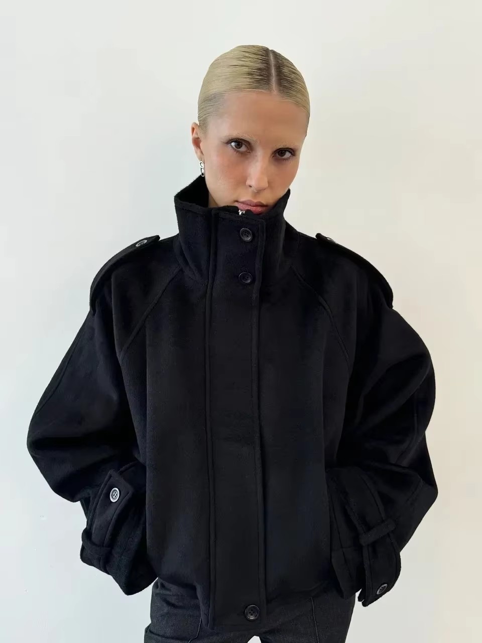 Manteaux en laine à col roulé pour femmes, décontracté, col montant, Double boutonnage, manches longues, poches, vestes, automne hiver, vêtements d'extérieur pour dames, 2025