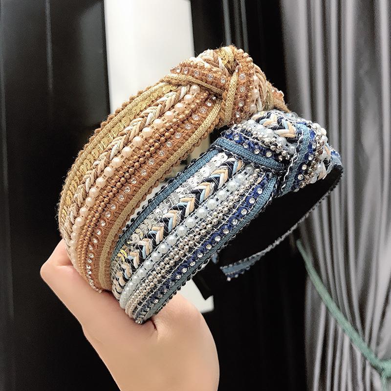 Boho paillettes cristal perle bandeau Style ethnique tête cerceau femmes filles cheveux cerceaux chapeaux large arc bandeaux cheveux accessoires