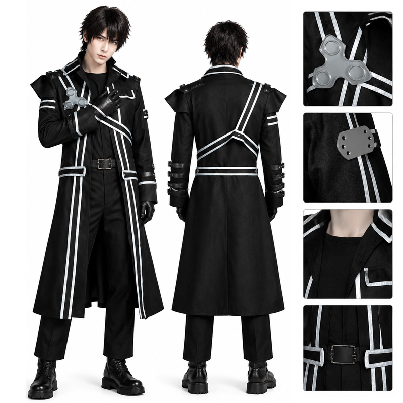 Costume de cosplay Anime Sword Kirito Kazuto Kirigaya : veste, chemise, pantalon, tenue de fête d'Halloween pour hommes