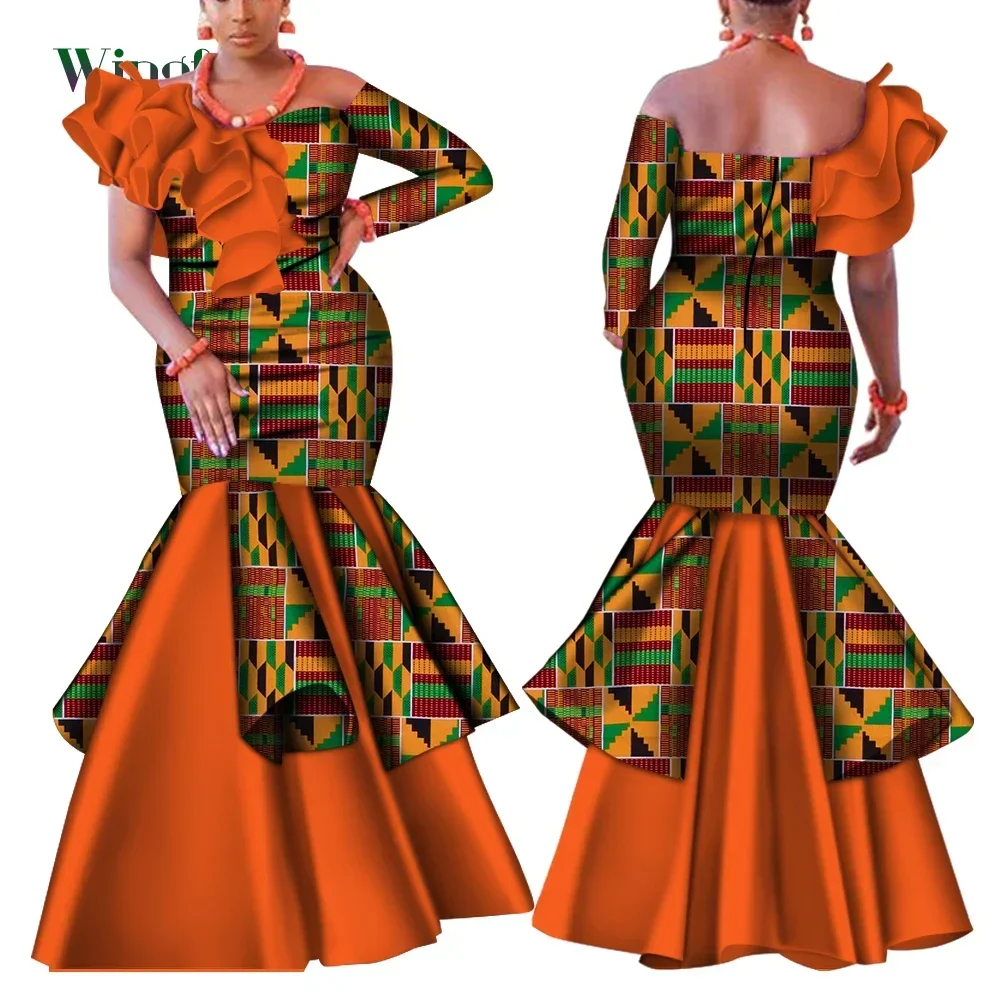 Dashiki robe africaine pour femmes Bazin Riche une épaule Sexy Slash cou robe de soirée de mariage vêtements africains traditionnels WY4224