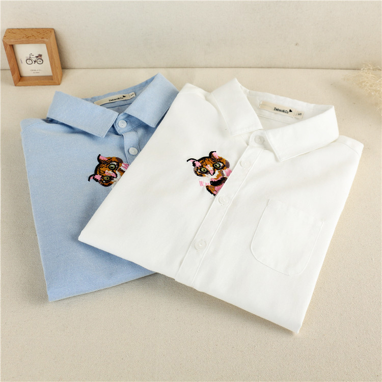 Marque broderie femmes Blouses 2024 nouveau printemps femmes à manches longues Blouse coton Oxford décontracté chemises blanches femmes hauts vêtements