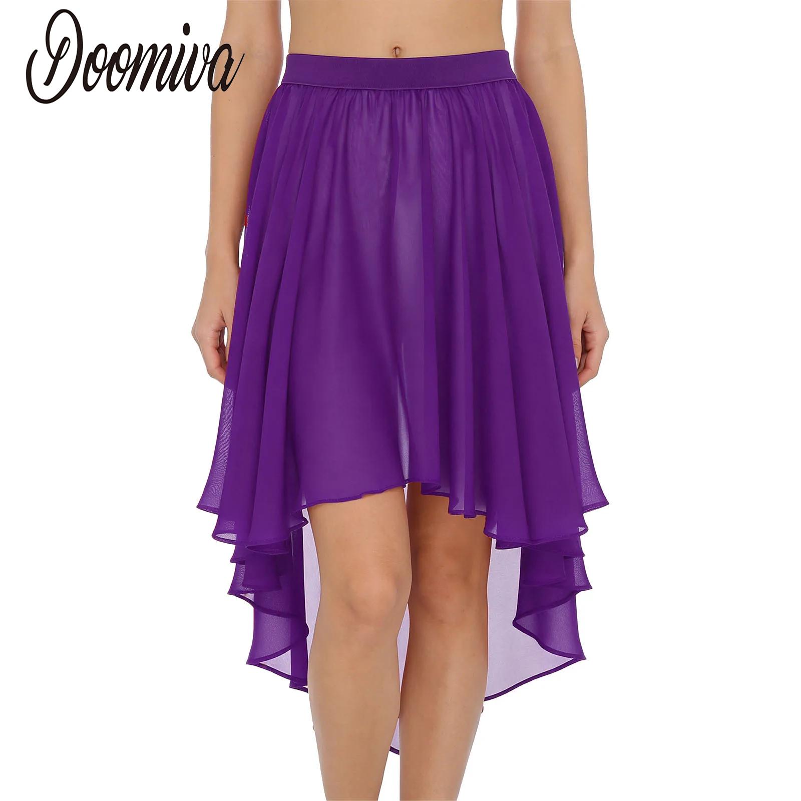 Justaucorps de danse en mousseline transparente pour femmes, jupes, patinage sur glace, ballet, danse moderne, vêtements de danse lyrique, taille élastique, jupe enveloppante haute-basse