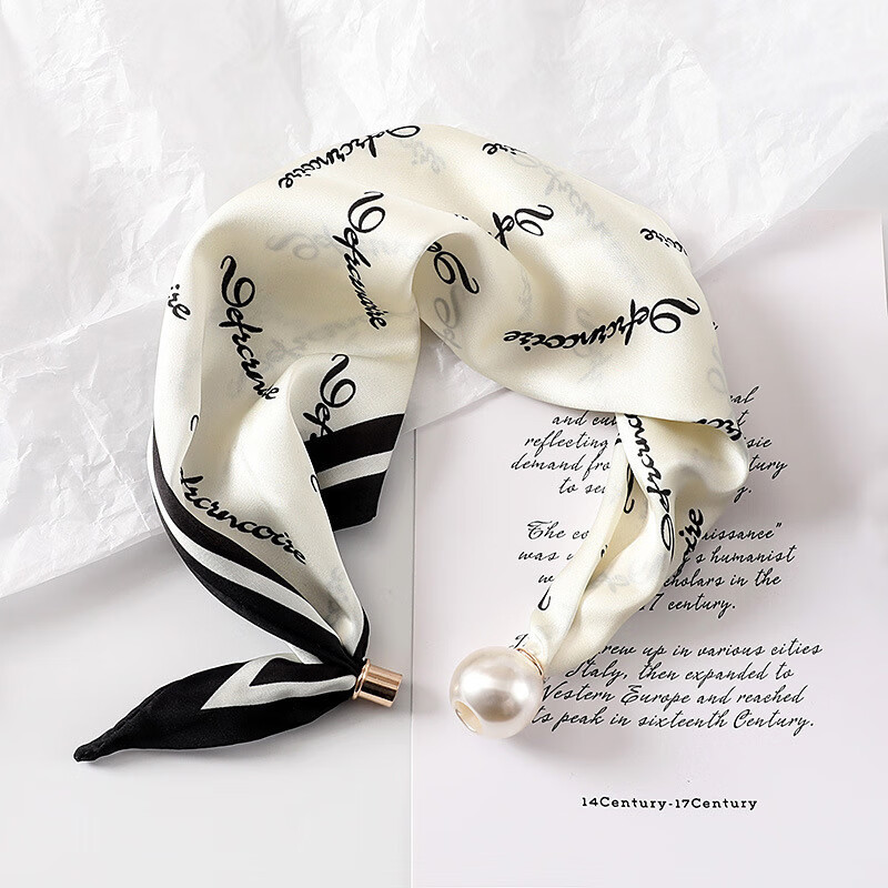 Foulard en Soie de Luxe avec Pendentif Perle Collier Ras du Cou, Chaîne Magnétique Fine, Boucle, Écharpe, Foulard Femme, Ruban de Marques de Luxe
