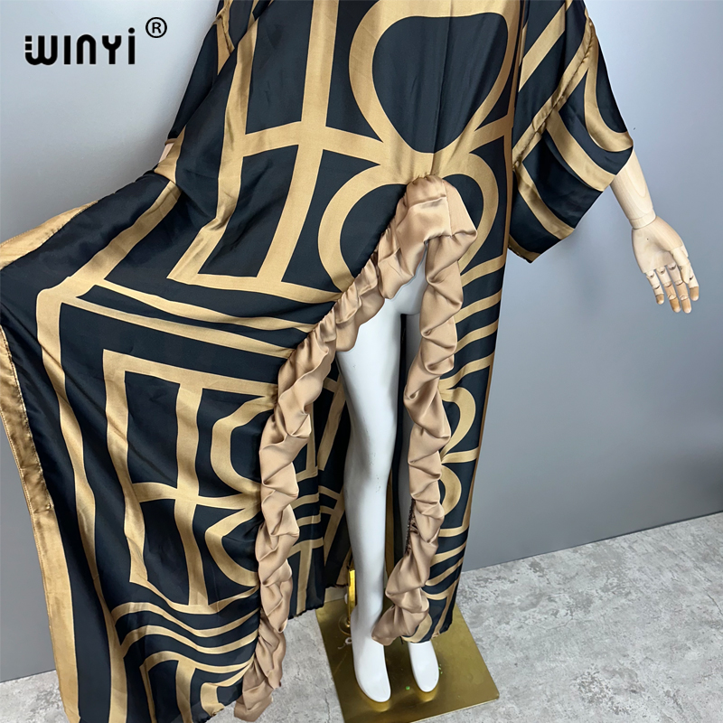WINYI Robe de soirée sexy à fente très haute d'été, Abaya Dubaï, Kaftan long ample imprimé de luxe pour femme, tenue de plage de luxe