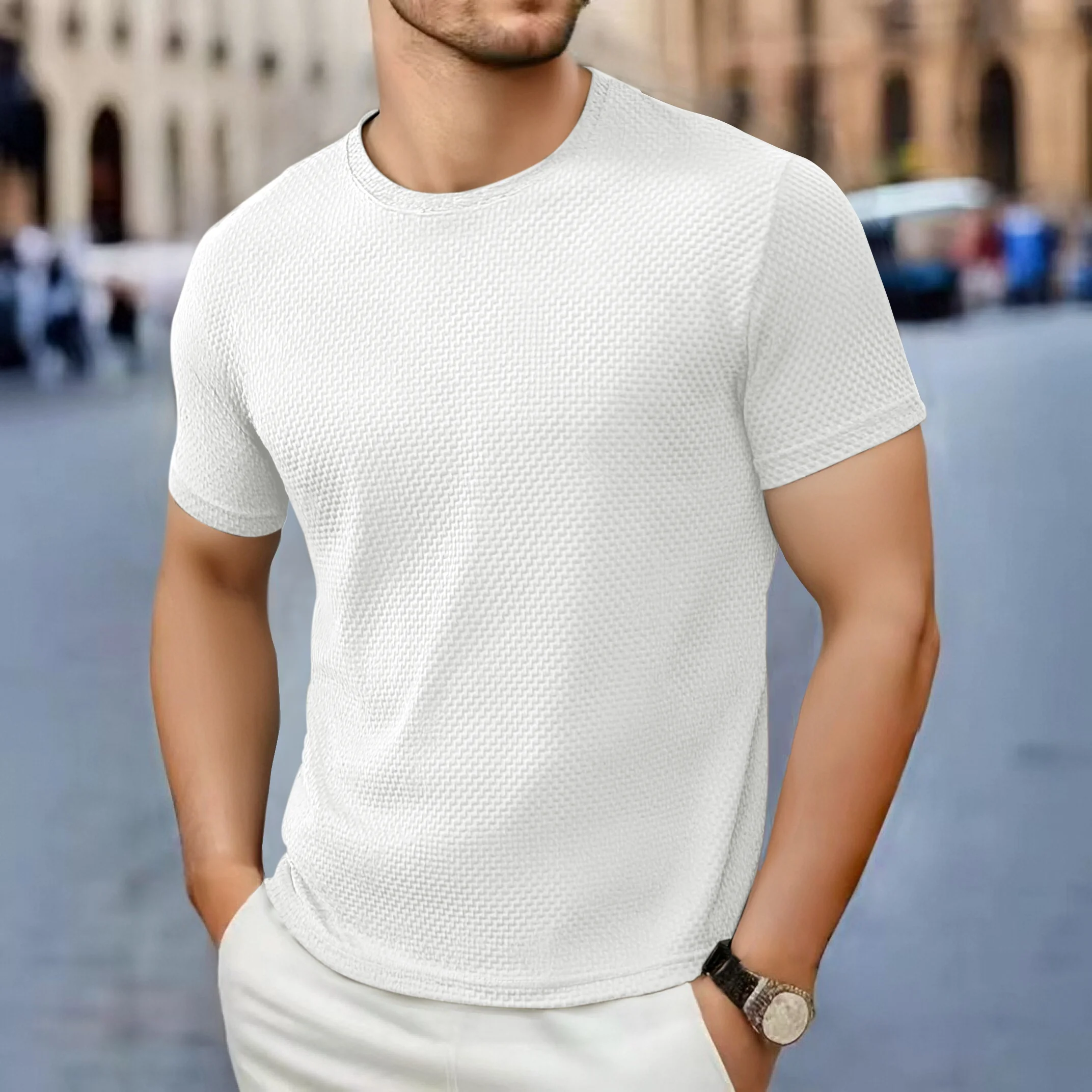 T-shirts d'été en soie glacée haut de gamme, couleur unie, haute qualité, à manches courtes, respirants, pour hommes, vêtements de marque, 4XL