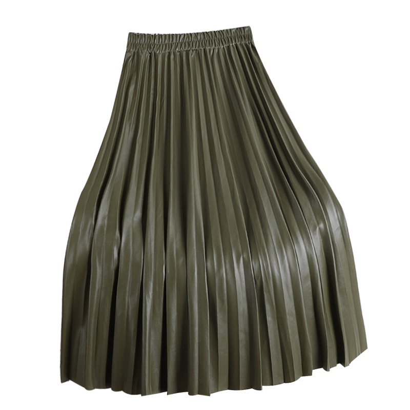 Jupe plissée mi-longue en cuir PU pour femmes, nouvelle collection automne/hiver 2021, taille haute coréenne, ligne a, cent plis