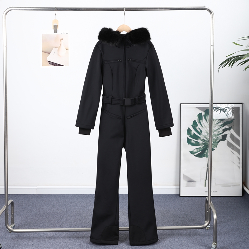 Combinaison de ski imperméable pour femme, tenue d'hiver à capuche, combinaison une pièce avec ceinture, pour sports de neige