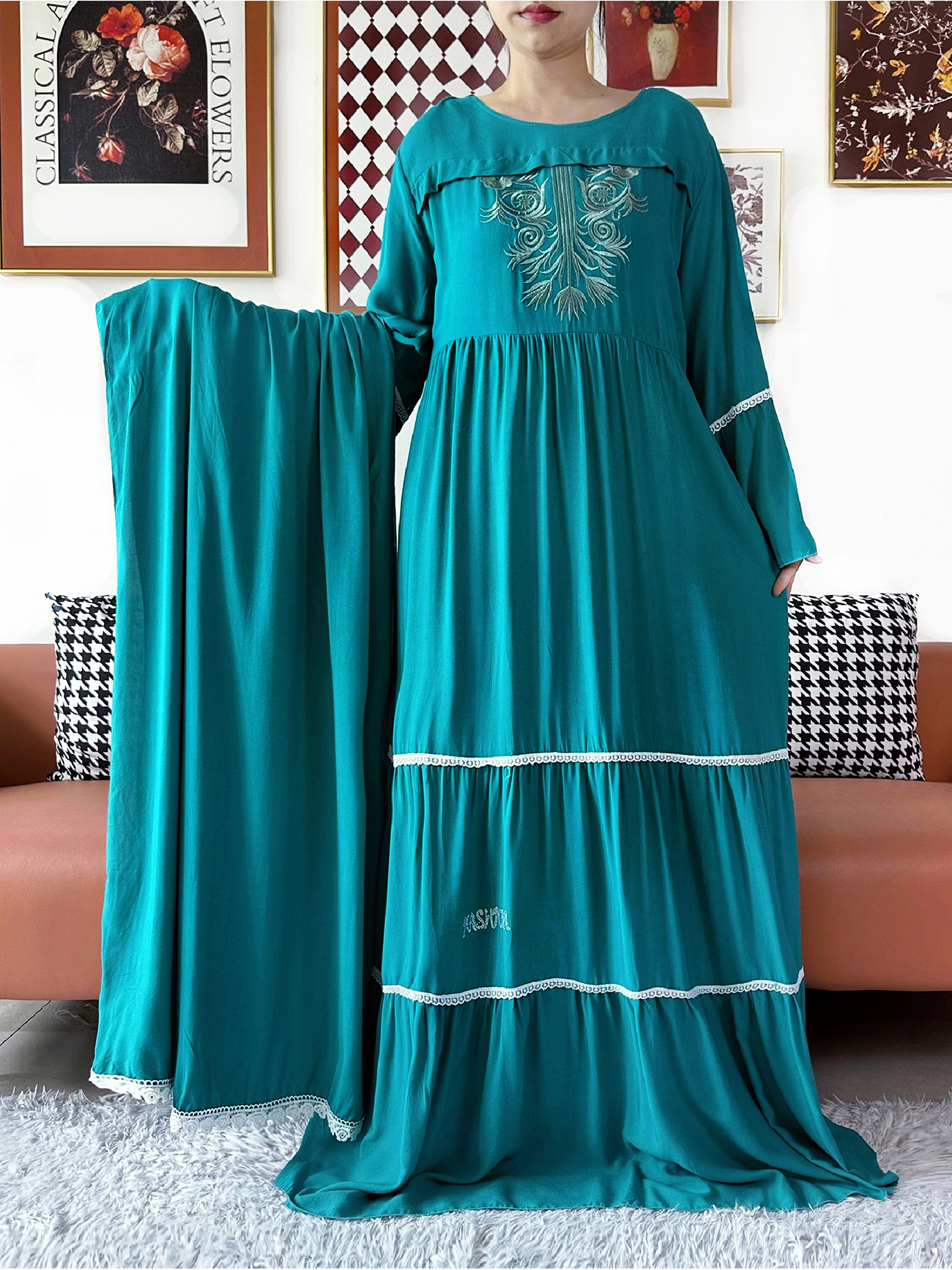 Nouvelle Abaya Kashkha en Coton Brodé Solide 2026, Robe Africaine pour Femme, Vêtement Islamique, Robe Ample Turque Musulmane, Ramadan