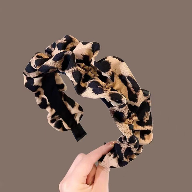 Serre-têtes plissés imprimé léopard populaires pour femmes et jeunes filles – Accessoire décontracté pour cheveux