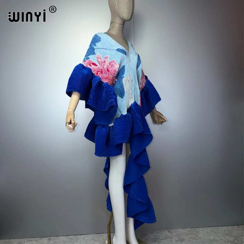 Robe Kaftan Maxi Bohème WINYI Style Moyen-Orient Élégante Plissée Cache-maillot de Plage Élastique Luxe Soirée Fête Dubaï Abaya
