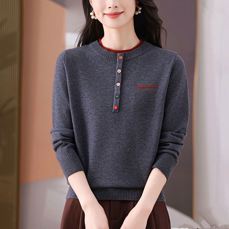 Pull ample à manches longues et col rond pour femme, vêtement chaud et élégant, à la mode, automne/hiver