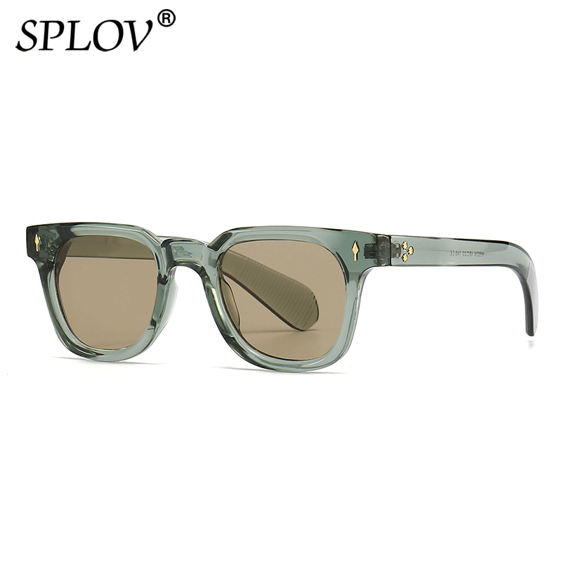Lunettes de soleil carrées de luxe pour hommes, dégradé de mode, nuances de conduite, Vintage, vert, Rivets tendance, UV400