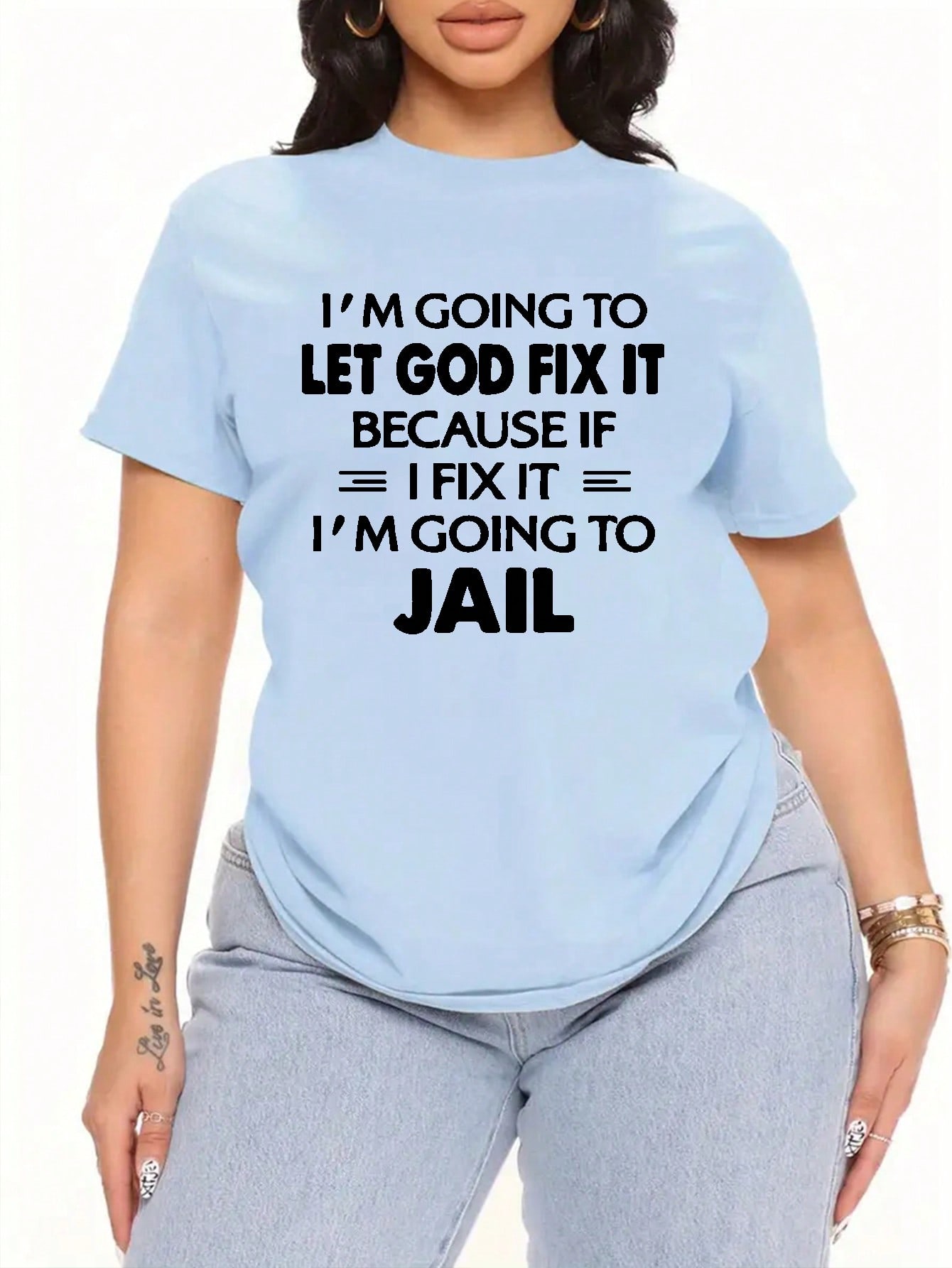 T-shirt décontracté à manches courtes et col rond pour femme, grande taille, imprimé avec un slogan, idéal pour les trajets quotidiens et le shopping