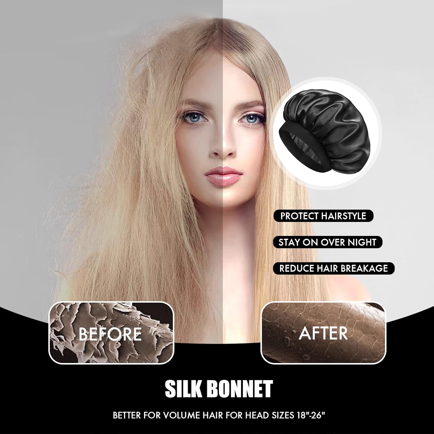 Bonnet en soie pour dormir, bonnet de nuit en soie double couche pour hommes et femmes, bonnet doux doublé de satin pour cheveux bouclés
