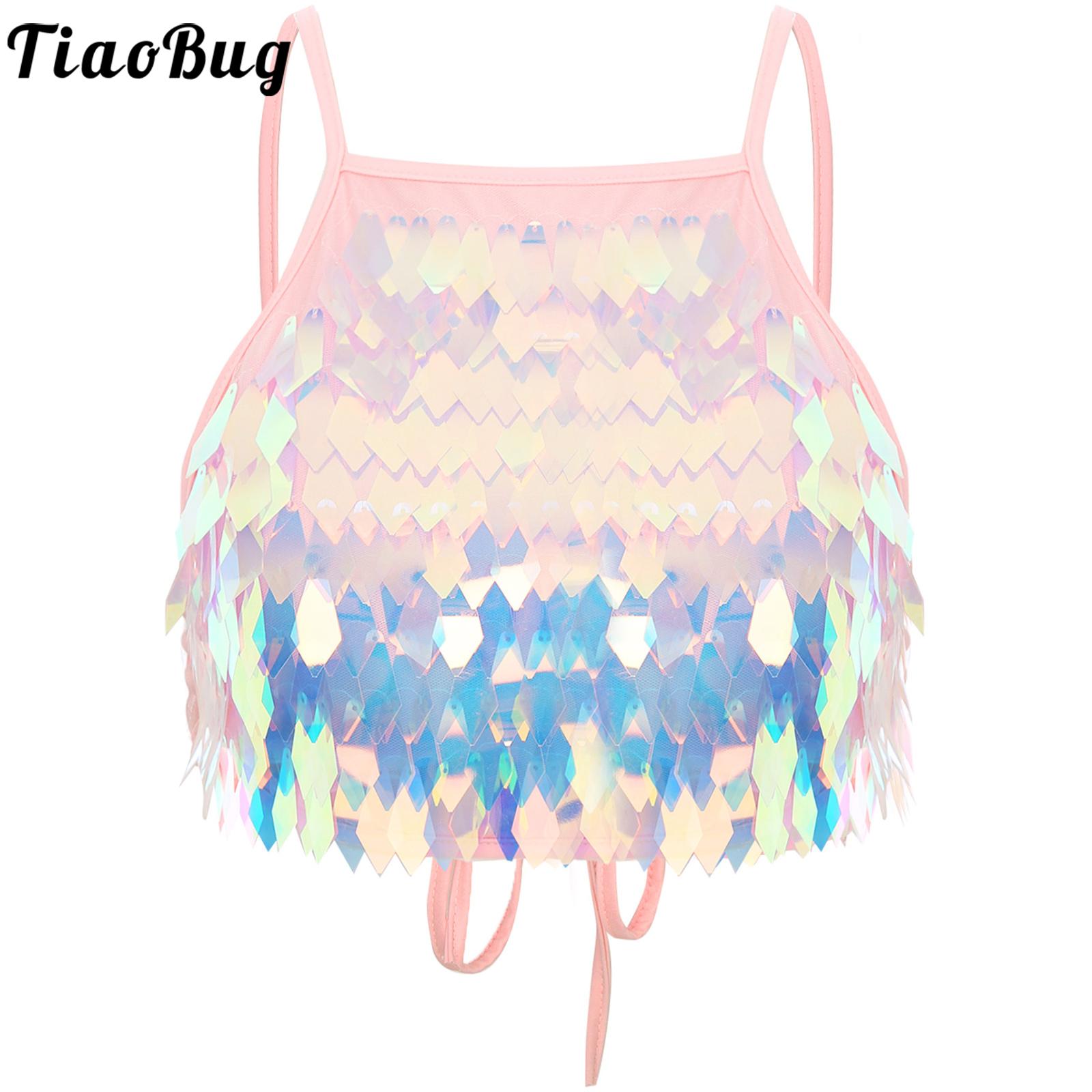 Soutien-gorge à franges à paillettes brillantes, Mini débardeur Sexy à lacets, Camisole pour femmes, danse, boîte de nuit, haut court, gilets, Bralettle Clubwear