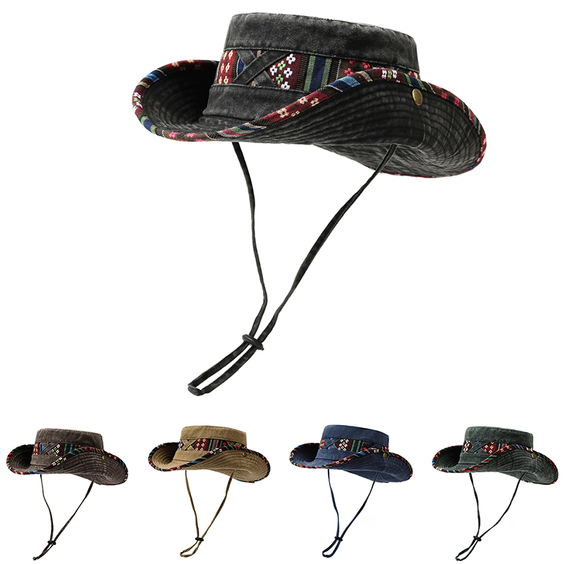 Chapeau de randonnée pour enfants de style ethnique rétro lavé, protection solaire pour la pêche estivale, chapeau de cowboy western, chapeau de pêcheur