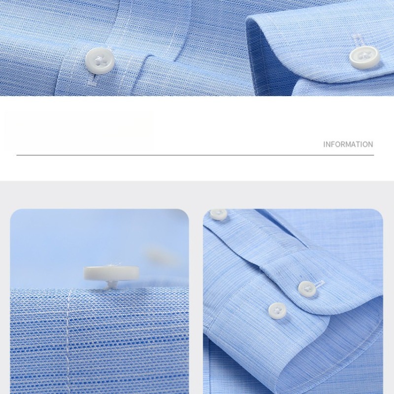 Chemise à manches longues pour homme, couleur unie, en lin, coton slub et lyocell, respirante, soin de la peau, chemises formelles et décontractées