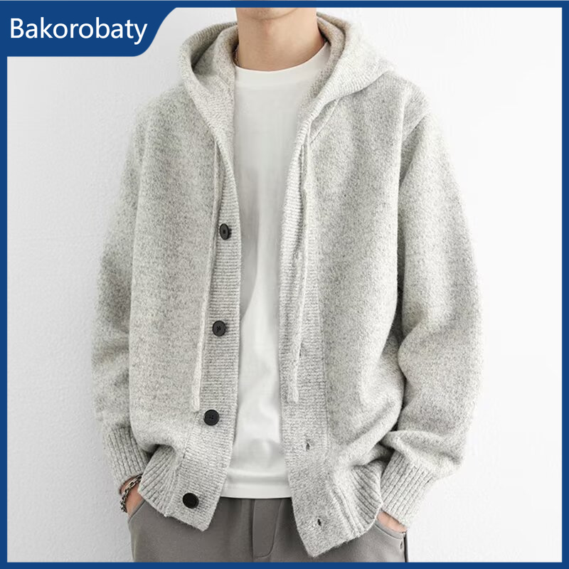 Nouveau cardigan tricoté à capuche décontracté de luxe pour homme, style coréen, ample, boutonné, pull Y2K vintage streetwear, manteau en maille