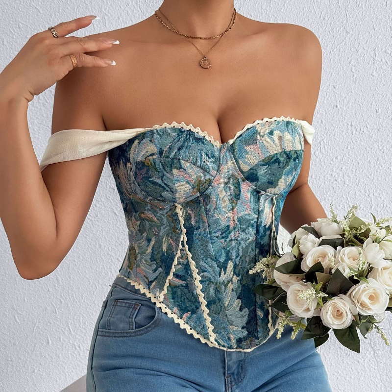 Camisole en arête de poisson imprimé rétro américain pour femme, haut court Slim épissé en dentelle, Streetwear Floral Vintage, débardeur de plage, 2026