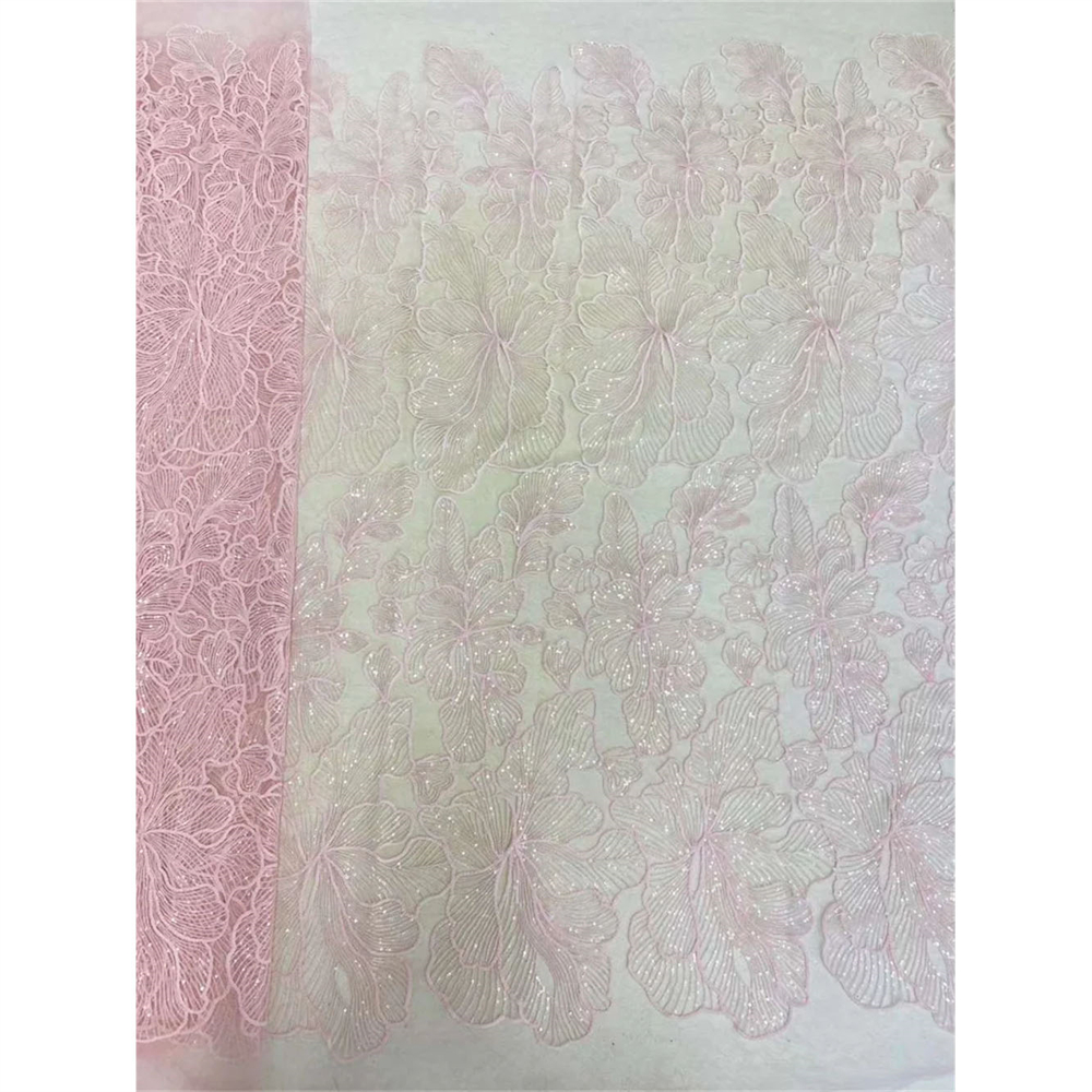 Tissu de dentelle africaine à sequins en tulle français rose 2026 – Tissu de dentelle nigérian brodé pour femmes, idéal pour les mariages et les fêtes