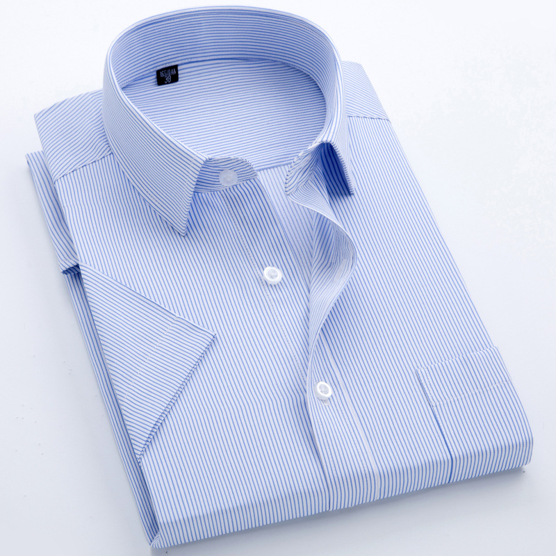Chemise rayée à manches courtes pour hommes, col carré, coupe régulière sans repassage, poche anti-rides, chemises sociales pour hommes, été, S ~ 8XL