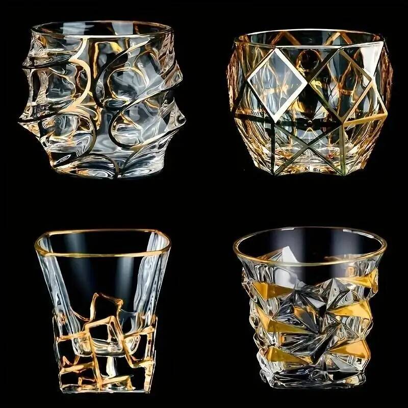 Verre à whisky de luxe avec ligne dorée, verres en cristal luxueux peints, brillant, multi-usages, tasse à vin, bière, Cocktail