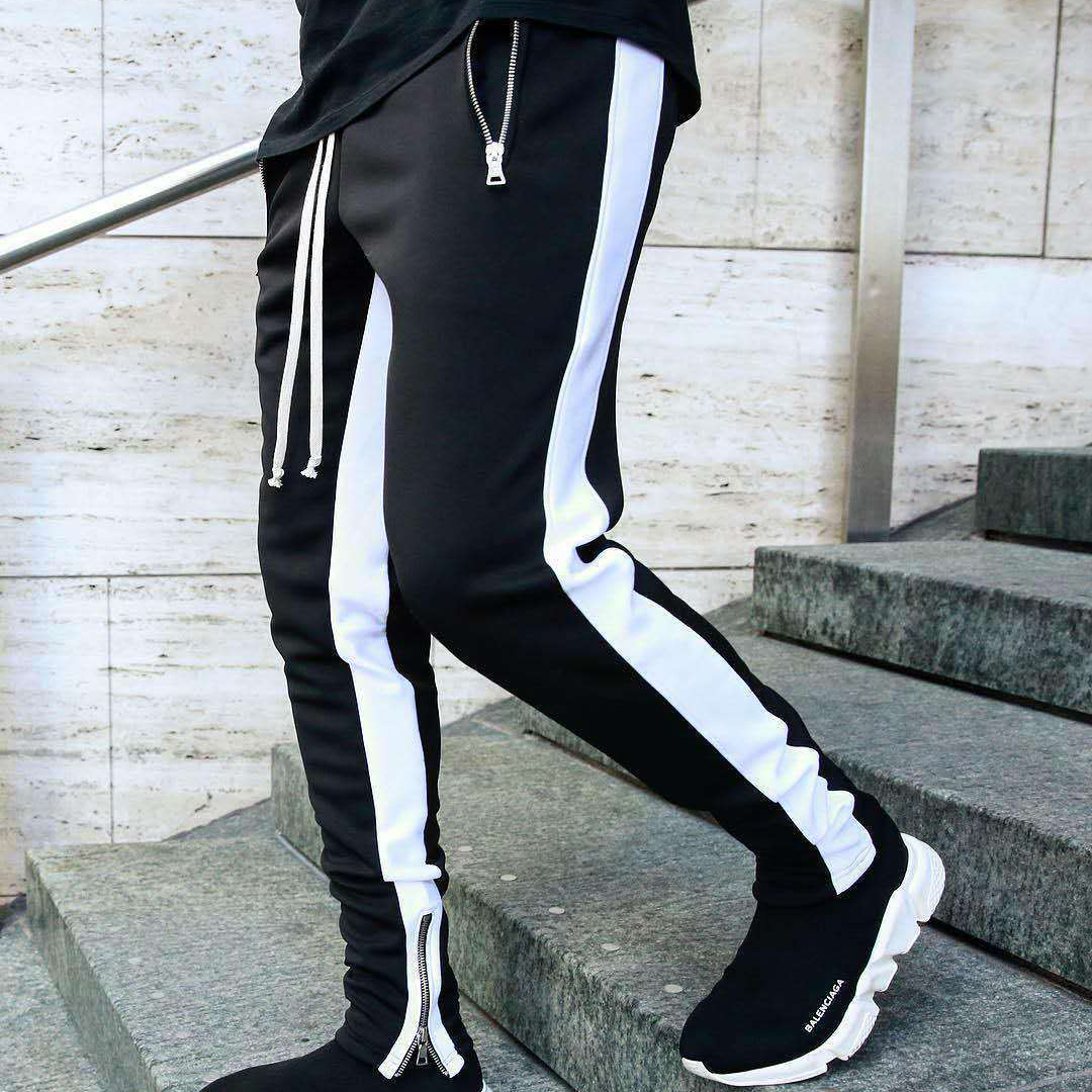 Pantalon de jogging pour homme avec cordon de serrage et fermeture éclair latérale, coupe ajustée, pour la gym, le hip-hop et le sport