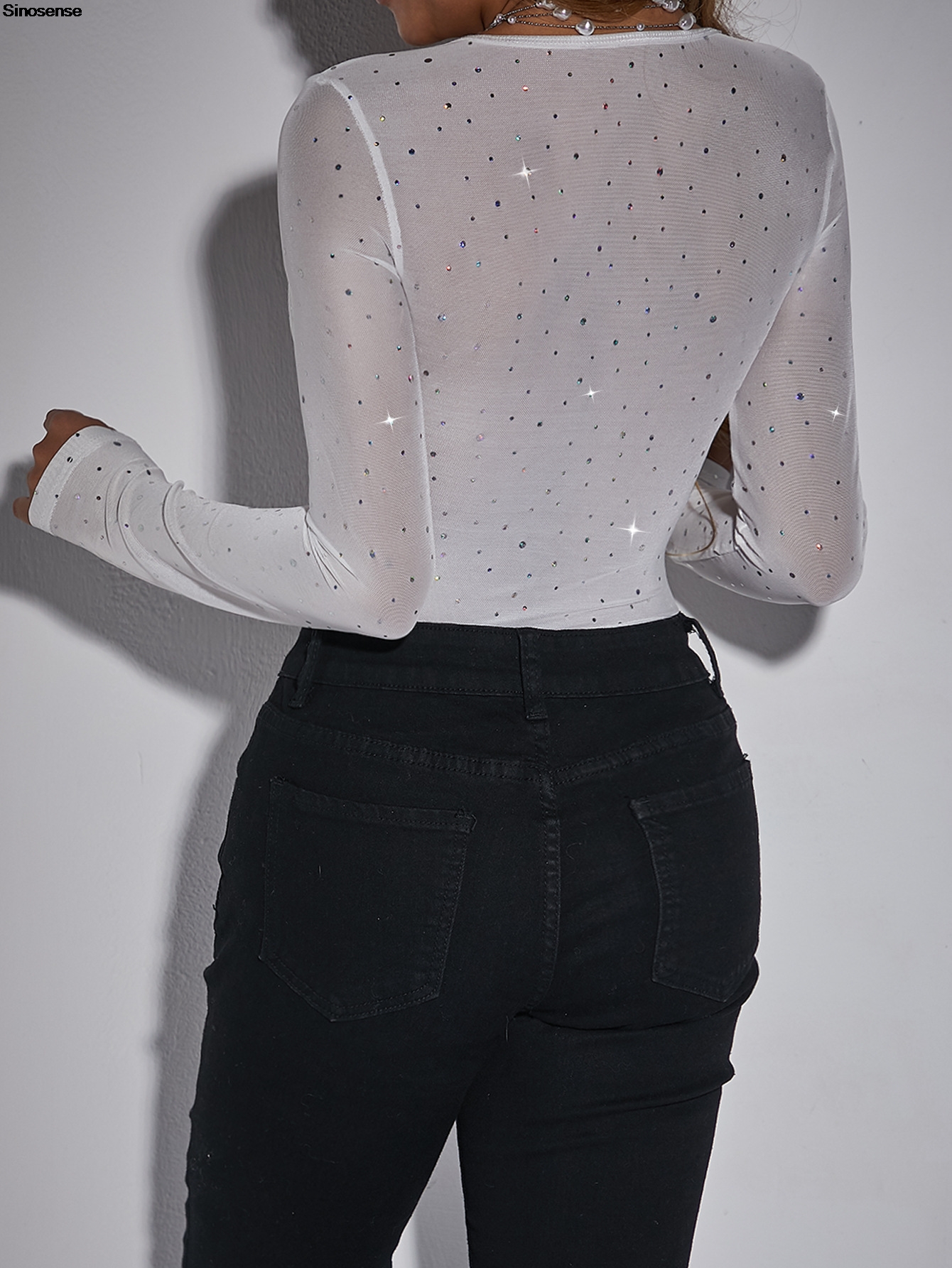 Costume de batterie en maille à paillettes noires pour femmes, manches longues, sweat-shirt, corset transparent, costume de batterie, Y2K, justaucorps de soirée, club, élégant, Y-Art