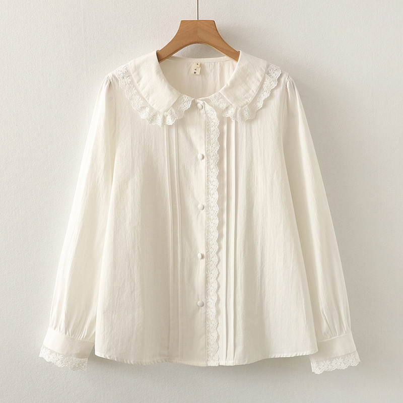 Vêtements d'automne pour femmes, style japonais, col claudine, dentelle patchwork, chemises et chemisiers en coton, vêtements mignons lolita, 2025