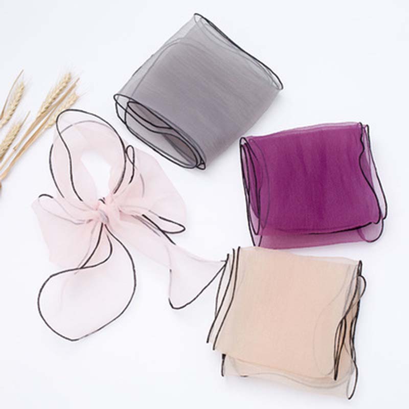 Foulard Long et étroit en soie avec nœud Transparent pour femme, en Organza coréen, pour la protection du cou, châle, protection solaire, P32