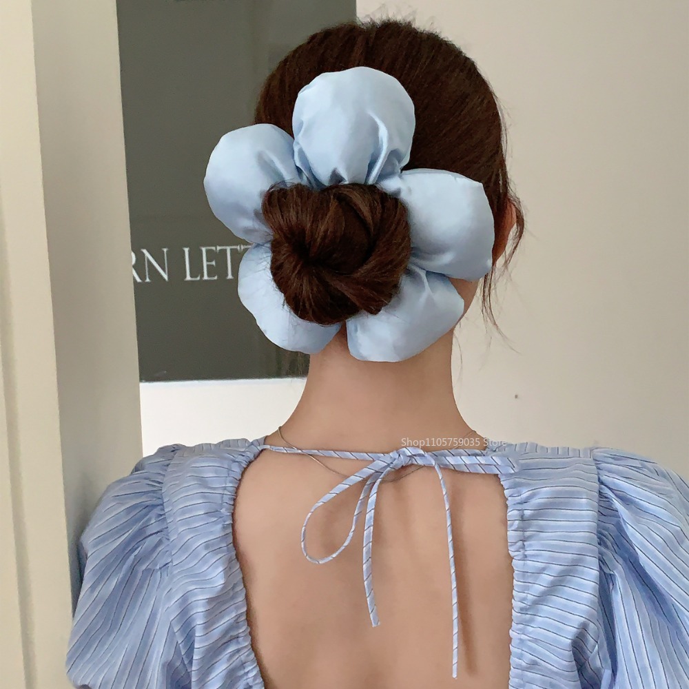Grande élastique à cheveux en satin à motif floral pour femmes, style coréen, pour les vacances, accessoires de coiffure volumineux