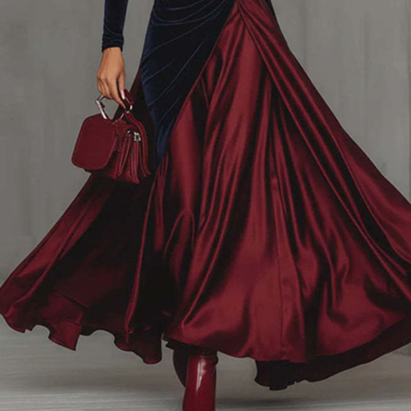 Robe de Banquet à col roulé pour femme, élégante, en velours, Patchwork, Satin plissé, manches longues, style Boho, Maxi, printemps, 2026