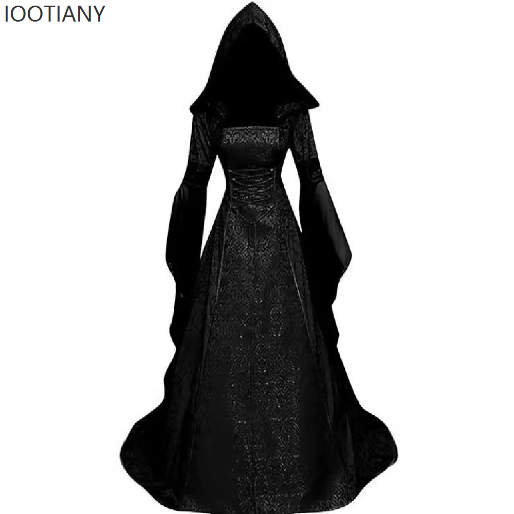 Robe de cosplay gothique médiévale à capuche, brodée rétro, style Renaissance, pour scène de mariage, Halloween, tenue de cosplay, costumes