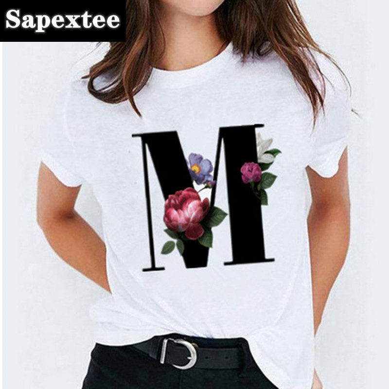 T-shirt manches courtes femme, estival et décontracté, avec 26 lettres imprimées, Harajuku, 2021