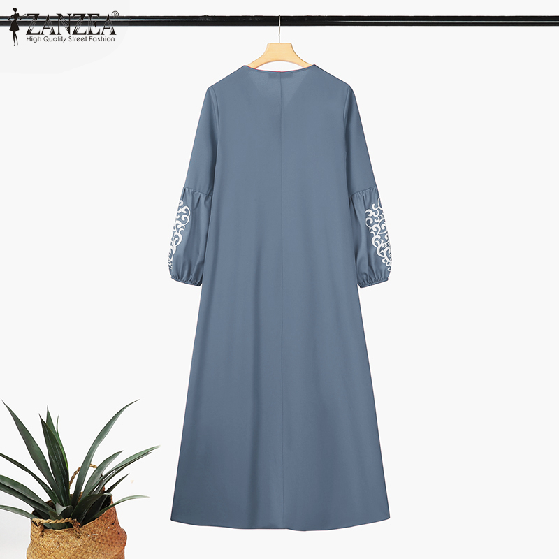 ZANZEA mode turquie robe musulmane Vintage Eid Mubarek robes femme à manches longues robes de cou élégant fête robe d'été surdimensionné