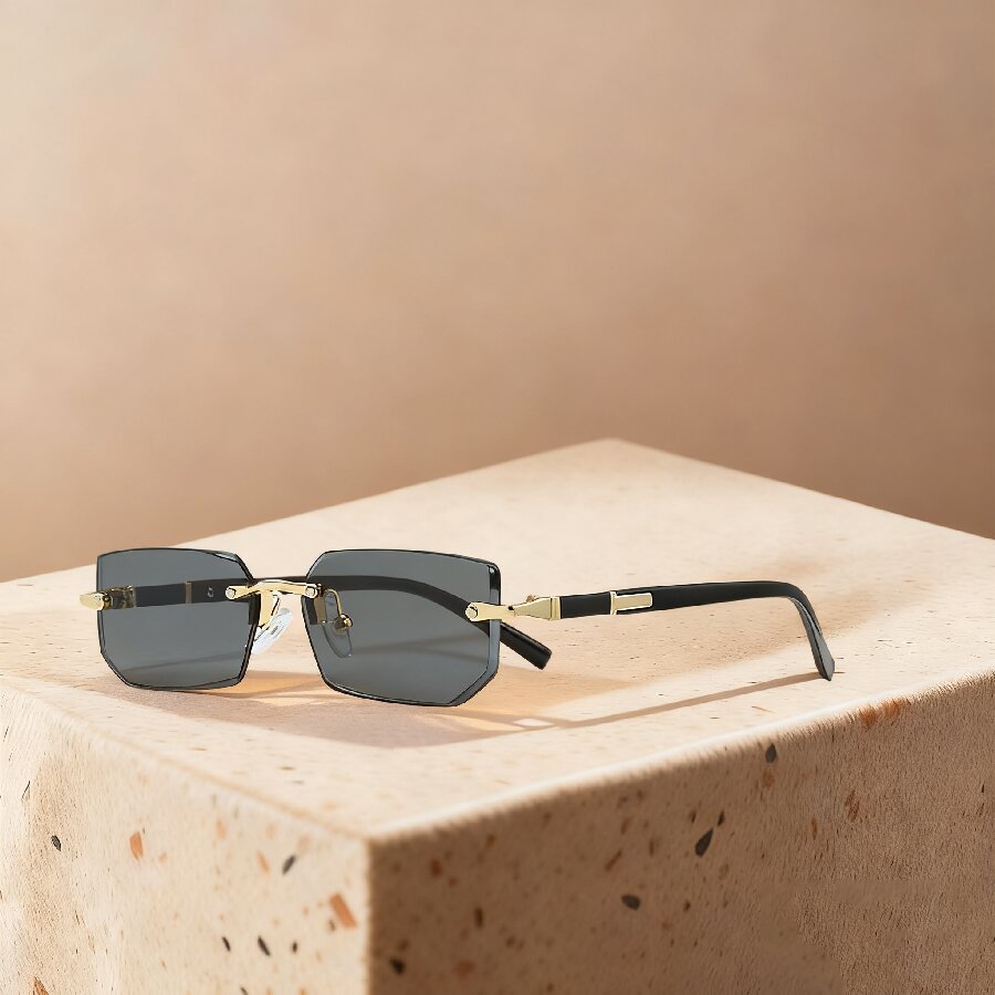 Lunettes de soleil de luxe sans monture à verres dégradés, style rectangulaire, pour hommes et femmes, avec monture métallique et verres colorés