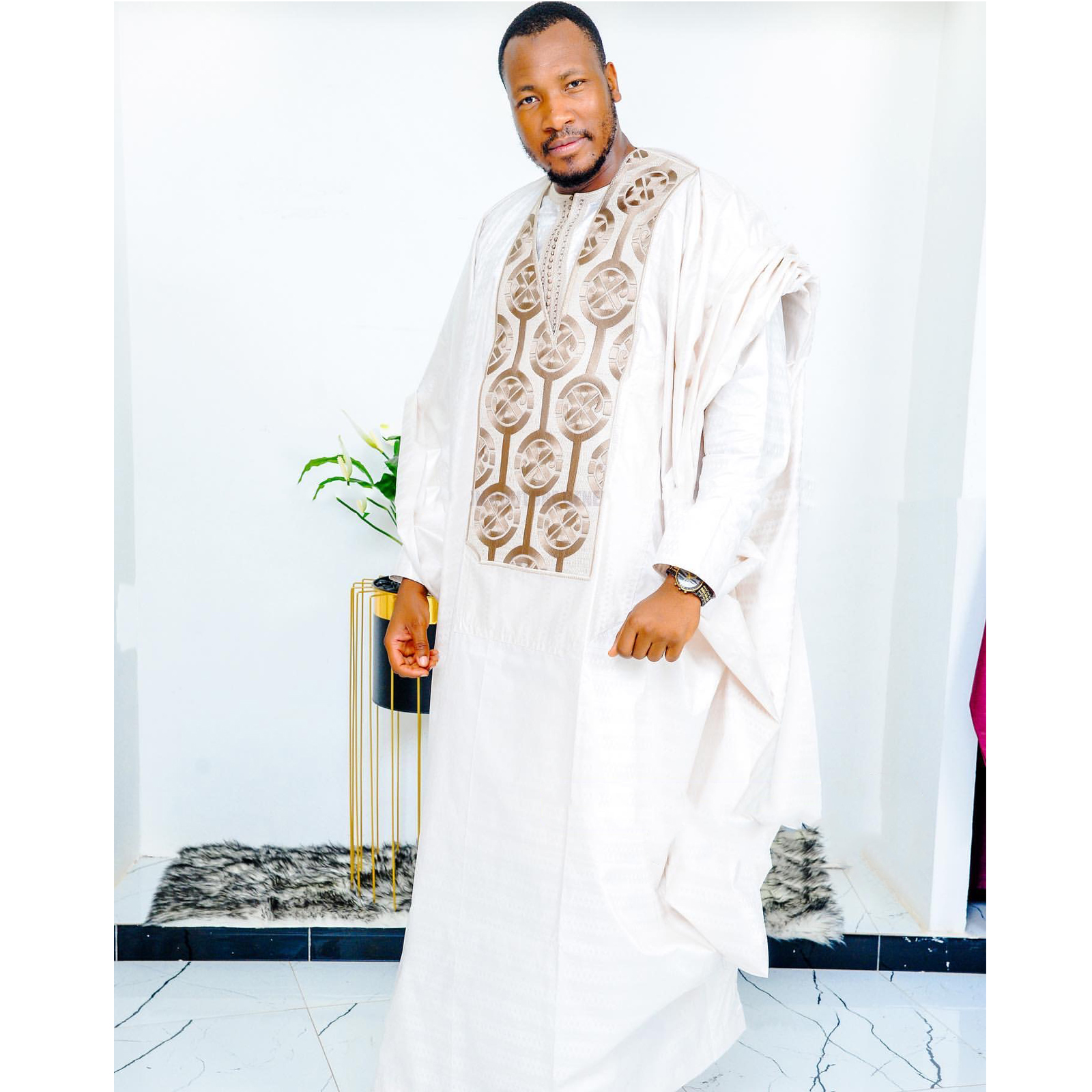Vêtements africains pour hommes, haut à manches longues, Design brodé traditionnel, ensemble de 3 pièces