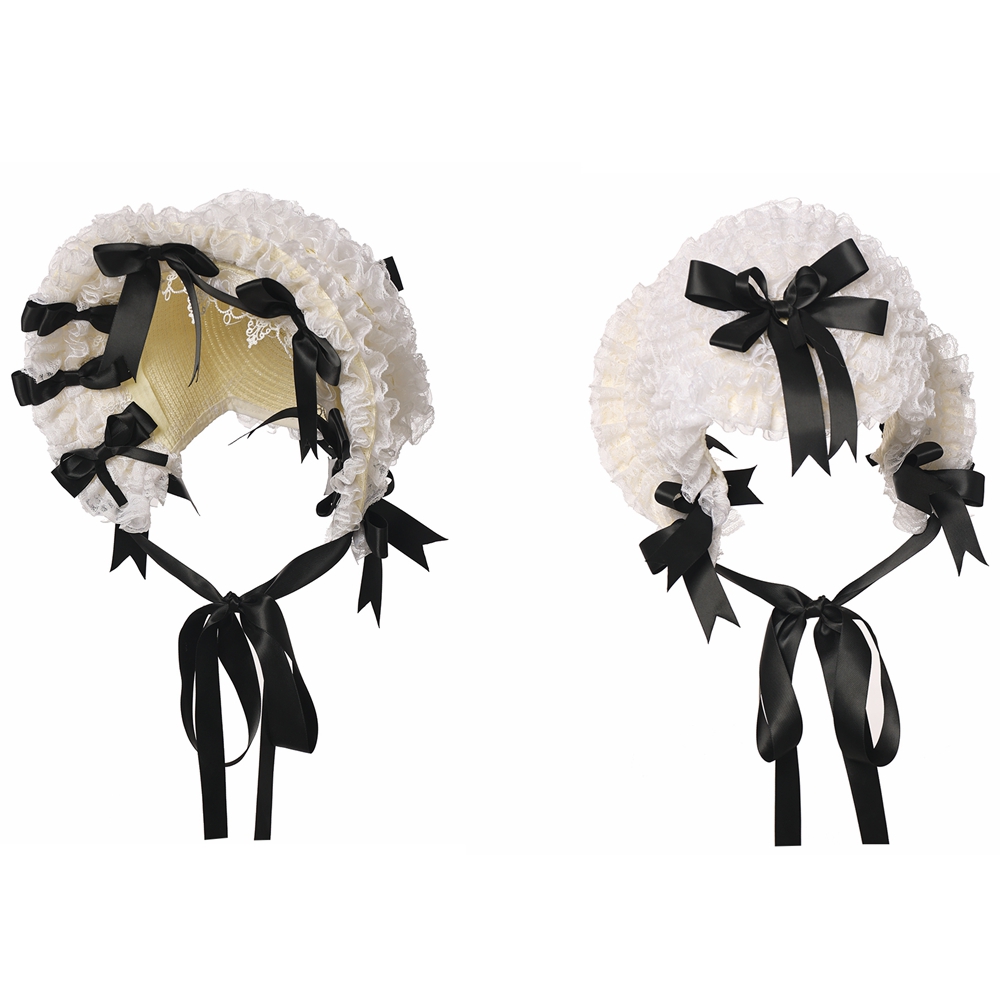 Chapeau en dentelle Lolita pour femmes, chapeau de paille victorien pour fête
