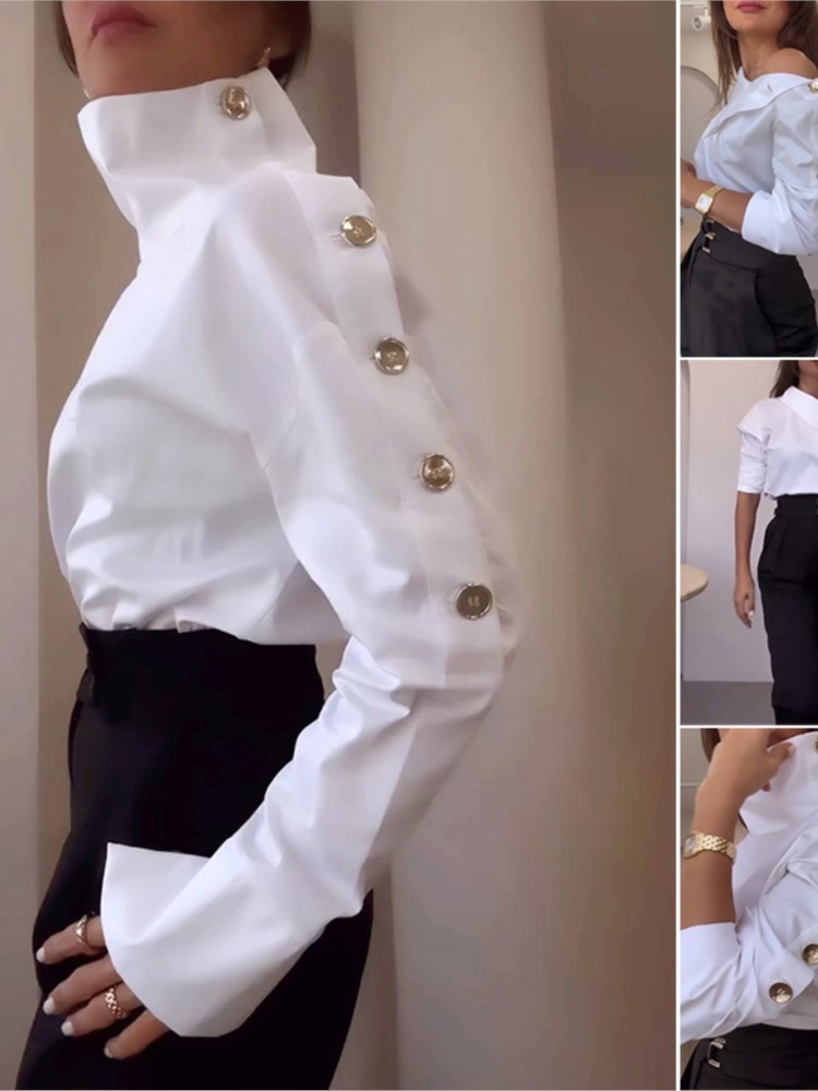 Nouvelle chemise tendance pour femmes 2026, chemisier décontracté à manches longues boutonné, hauts blancs chics de printemps, chemises de bureau pour femmes.