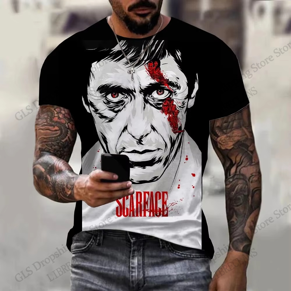 Film Scarface impression 3d T-shirt hommes femmes mode grande taille Hip Hop hauts t-shirts Tony T-shirt à manches courtes décontracté hommes vêtements nouveau