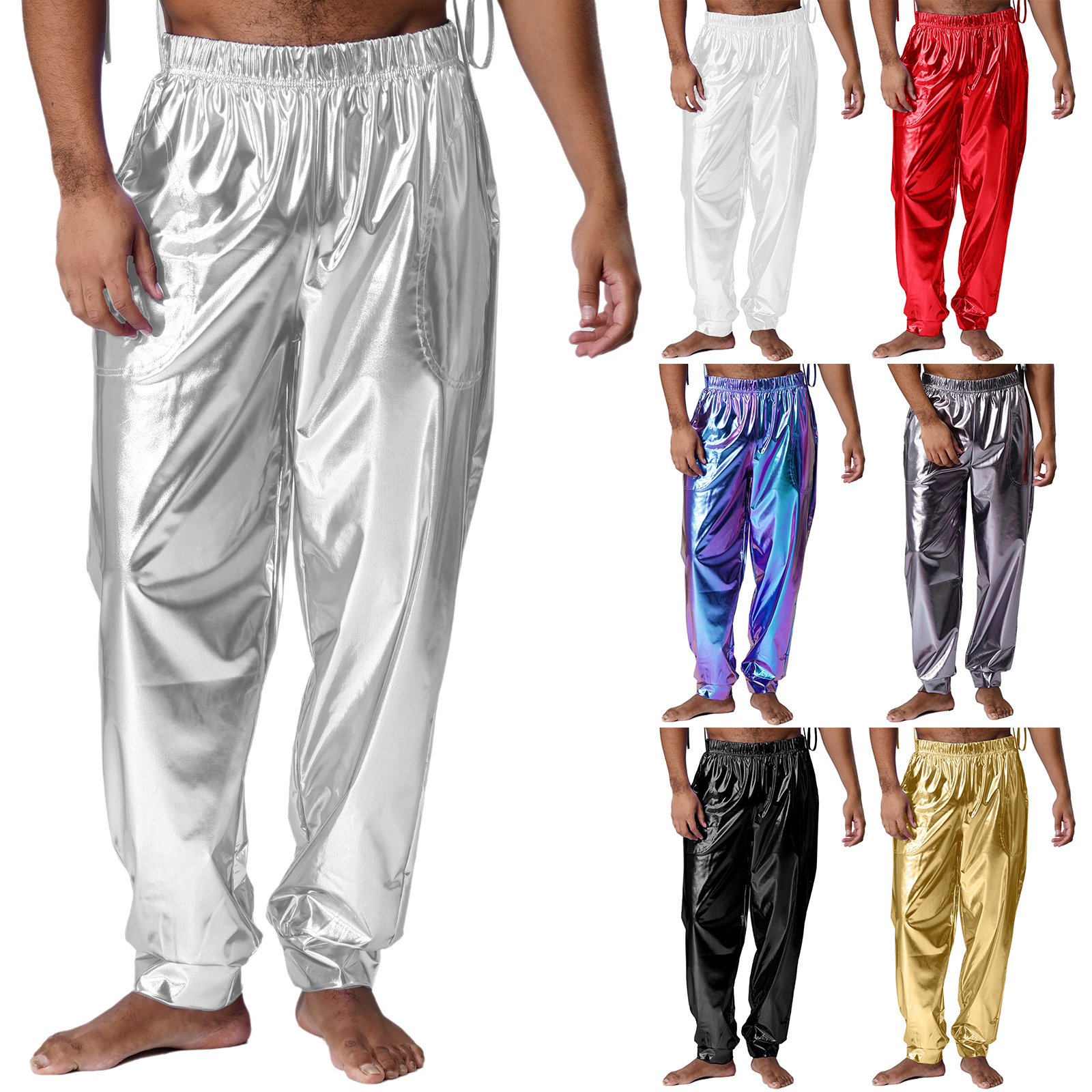 Pantalon Long métallique pour hommes, taille haute, Hip Hop, Hippies, Disco, danse de rue, Performance, fête, Club, Look haut, brillant
