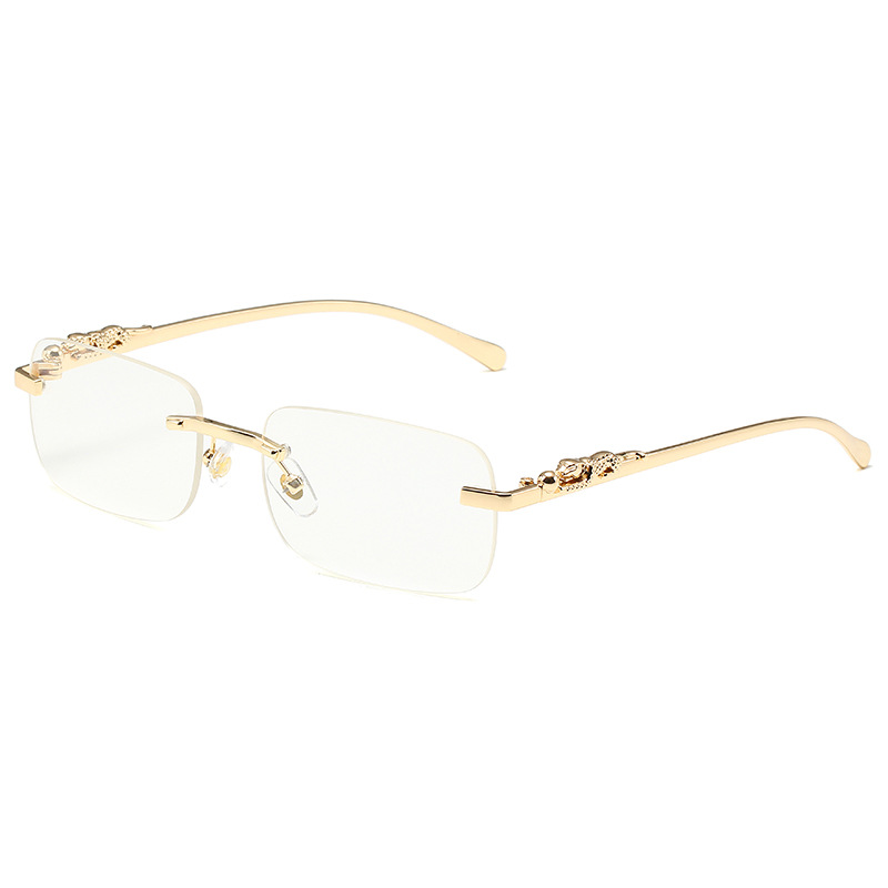 Lunettes de soleil carrées sans monture, lunettes de soleil à bord coupé, nuances de créateurs de mode, monture léopard dorée de luxe, lunettes UV400