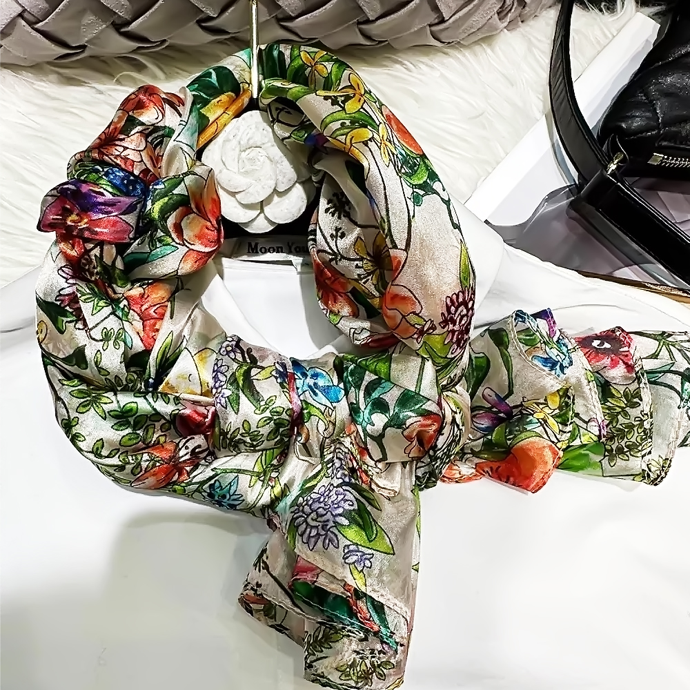 Injinjplanchers f-Châle élégant à fleurs, blanc et vert, 100% x 180 cm, pour la plage, l'automne et l'hiver, pour le sauna, nouveauté 110