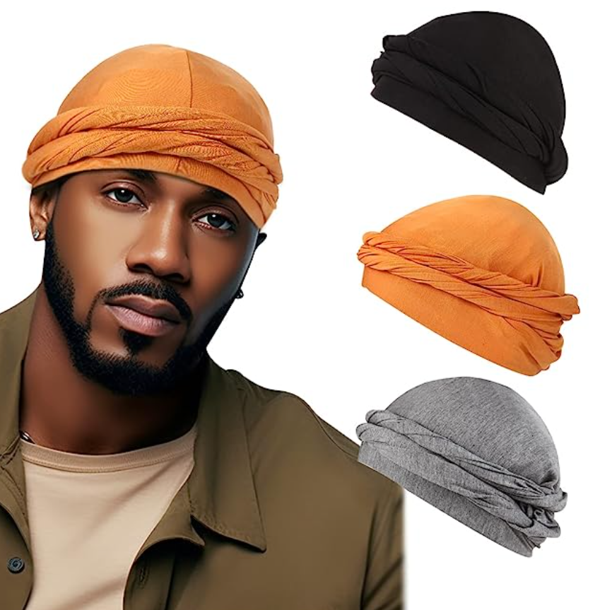 Pull Turban pour hommes, bandeau Vintage pour hommes, extensible, Modal et Satin, écharpe, cravate pour cheveux