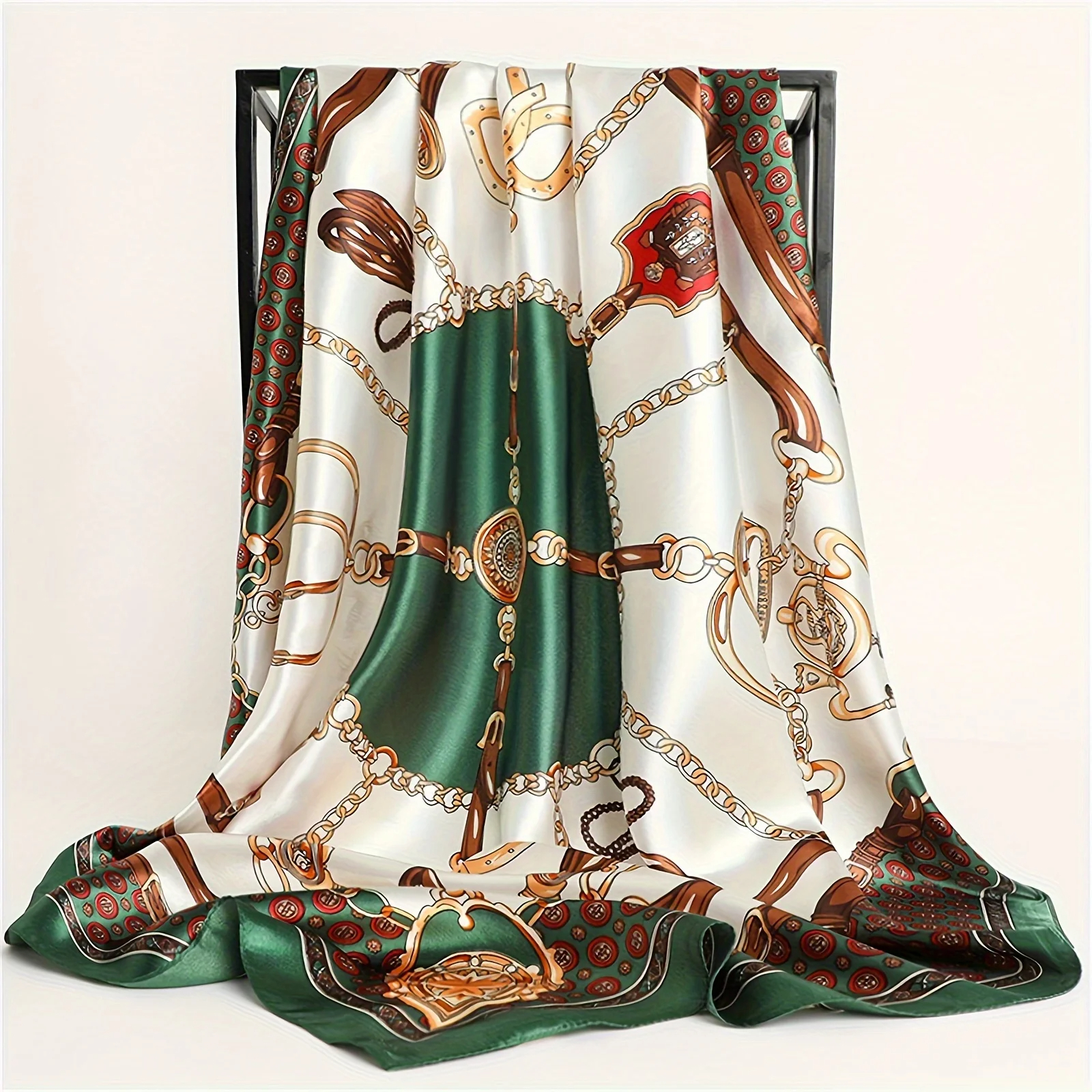 Foulard Hijab carré imprimé chaîne, châle en Satin fin et élégant, foulard de protection solaire pour femmes