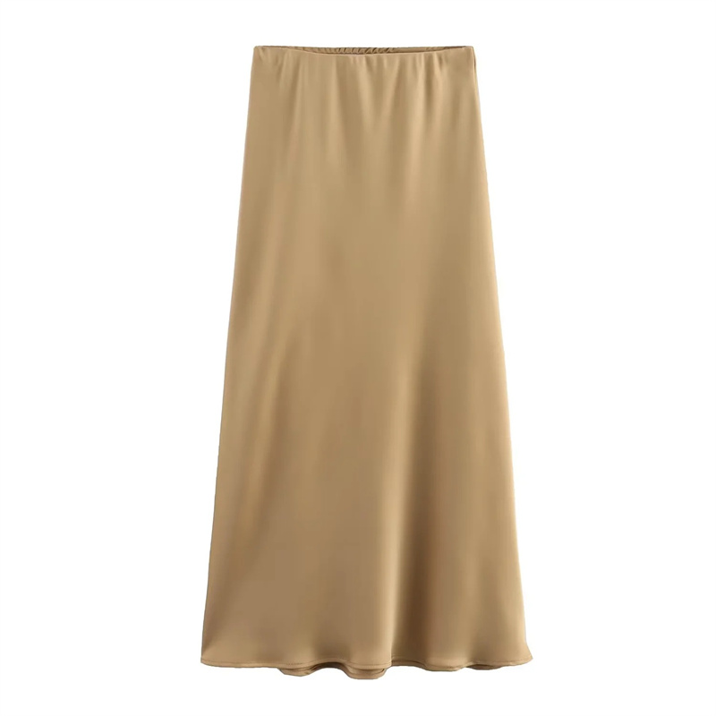Jupe longue élégante en satin soyeux pour femme, collection Printemps-Été 2026, taille élastique unie, 20 couleurs