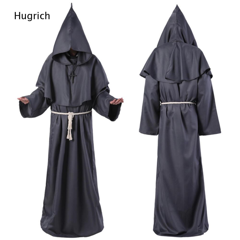 Robe longue de moine à capuche unie, ample, à manches larges, avec ceinture, tenue de prêtre pour Halloween, cosplay et événements à thème
