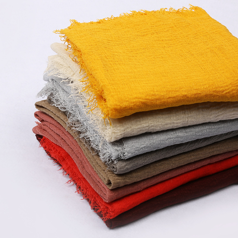 180*90 cm femmes musulmanes froissé Hijab écharpe Femme Musulman coton lin solide foulard islamique Hijab châles et enveloppes en gros