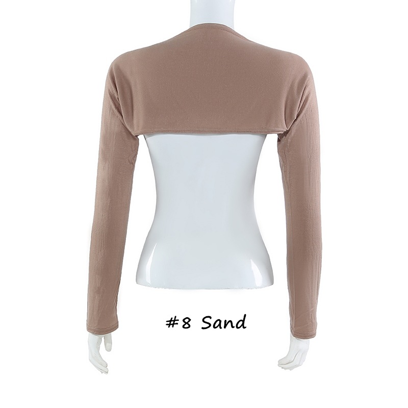 Boléro en jersey de coton modal élastique pour femmes musulmanes, manches longues, cache-épaules, protection solaire, à porter sous un t-shirt